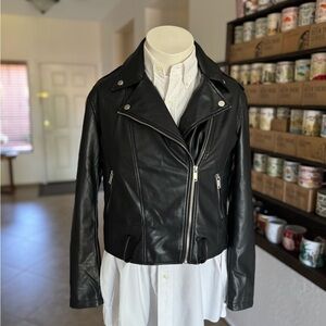 Forever 21 faux Black Leather Biker Jacket with Silver Hardware
